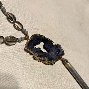 Kevia Vie Boheme Necklace Beads Pendant Statement Geode Tassel grey New